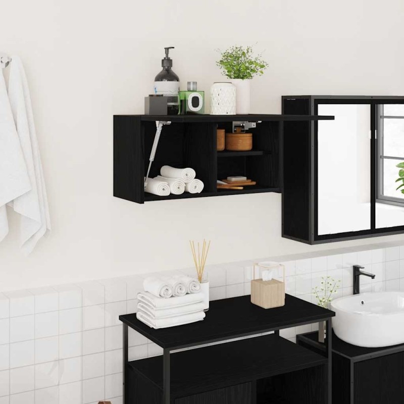 Armoire murale de bain noir 60x25x30 cm bois d'ingénierie 615183615183