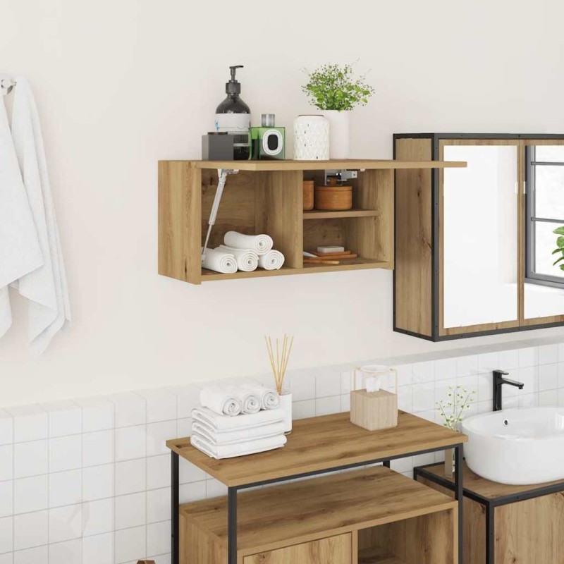 Armoire murale de bain chêne artisanal bois d'ingénierie 615186615186