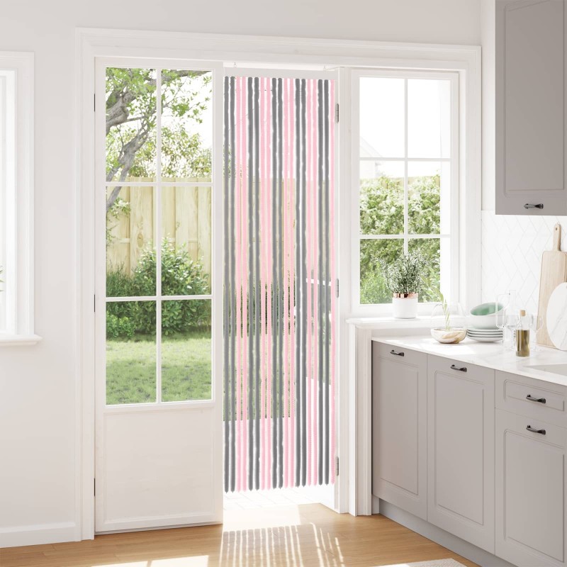 Rideau anti-insectes en chenille Gris Argent et Rose 615189615189