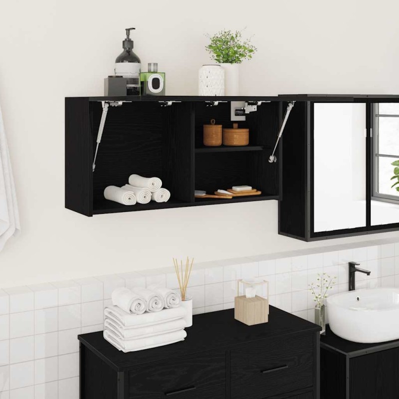Armoire murale de bain noir 80x25x40 cm bois d'ingénierie 615193615193