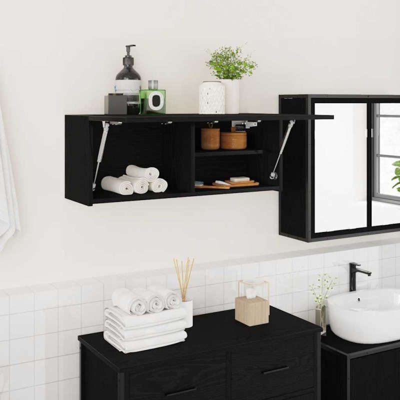 Armoire murale de bain noir 80x25x30 cm bois d'ingénierie 615196615196