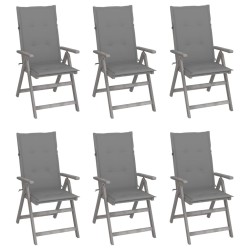 Chaises inclinables de jardin lot de 6 et coussins Bois acacia 615202615202