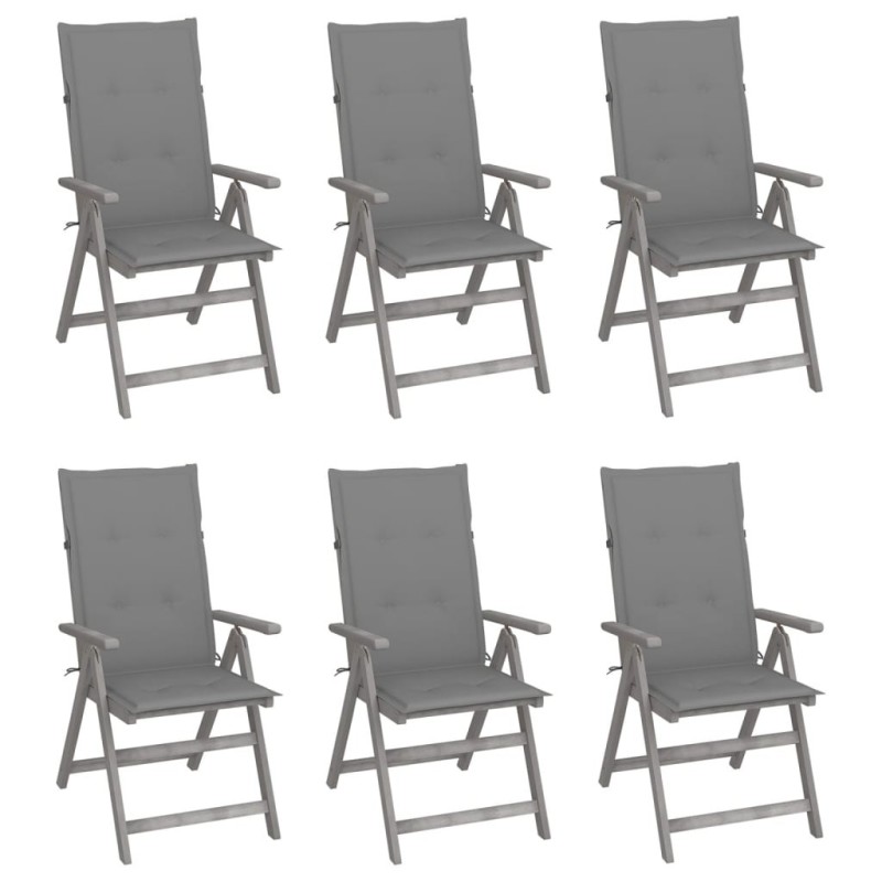 Chaises inclinables de jardin lot de 6 et coussins Bois acacia 615202615202