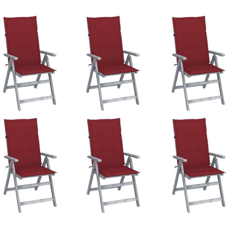 Chaises inclinables de jardin lot de 6 et coussins Bois acacia 615219615219