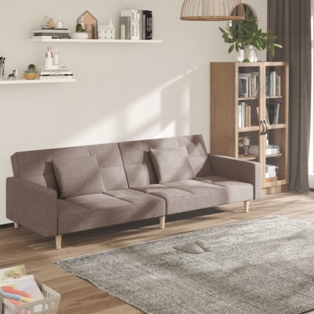 Canapé-lit à 2 places avec deux oreillers taupe tissu 615276615276