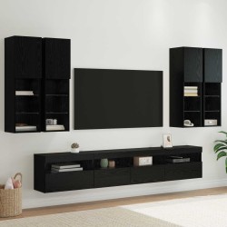 Ensemble de meuble TV mural avec éclairage LED 7 pcs Chêne noir 615292615292