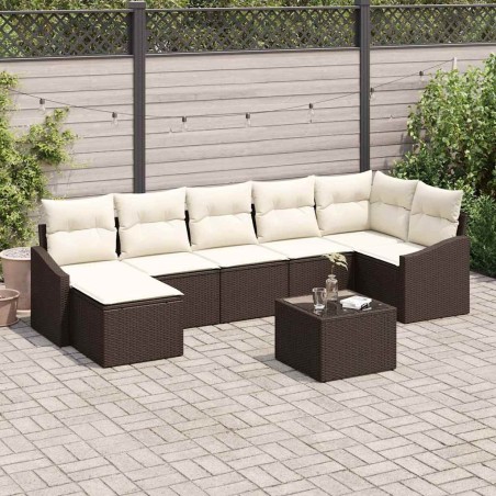Ensemble de Canapés avec coussin 8 pcs Marron polyrotin 615324615324
