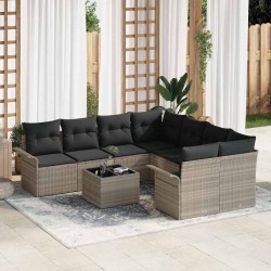 Ensemble de canapé de jardin 9 pcs Gris clair Poly rotin 615326615326