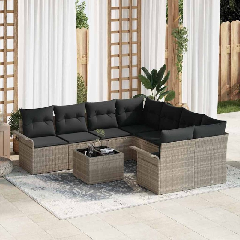 Ensemble de canapé de jardin 9 pcs Gris clair Poly rotin 615326615326