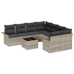 Ensemble de canapé de jardin 9 pcs Gris clair Poly rotin 615326615326