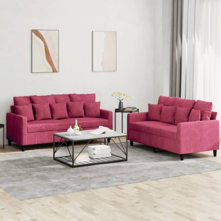 Ensemble de canapés 2 pcs avec coussins Rouge bordeaux Velours 615335615335