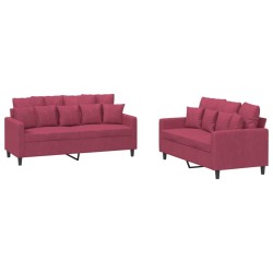 Ensemble de canapés 2 pcs avec coussins Rouge bordeaux Velours 615335615335