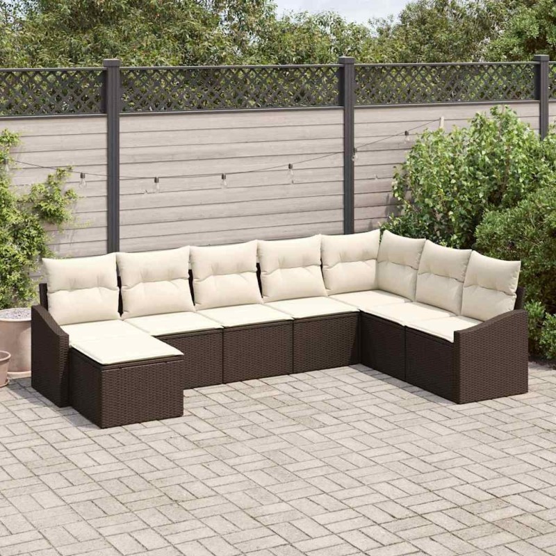 Ensemble de Canapés avec coussin 8 pcs Marron polyrotin 615345615345