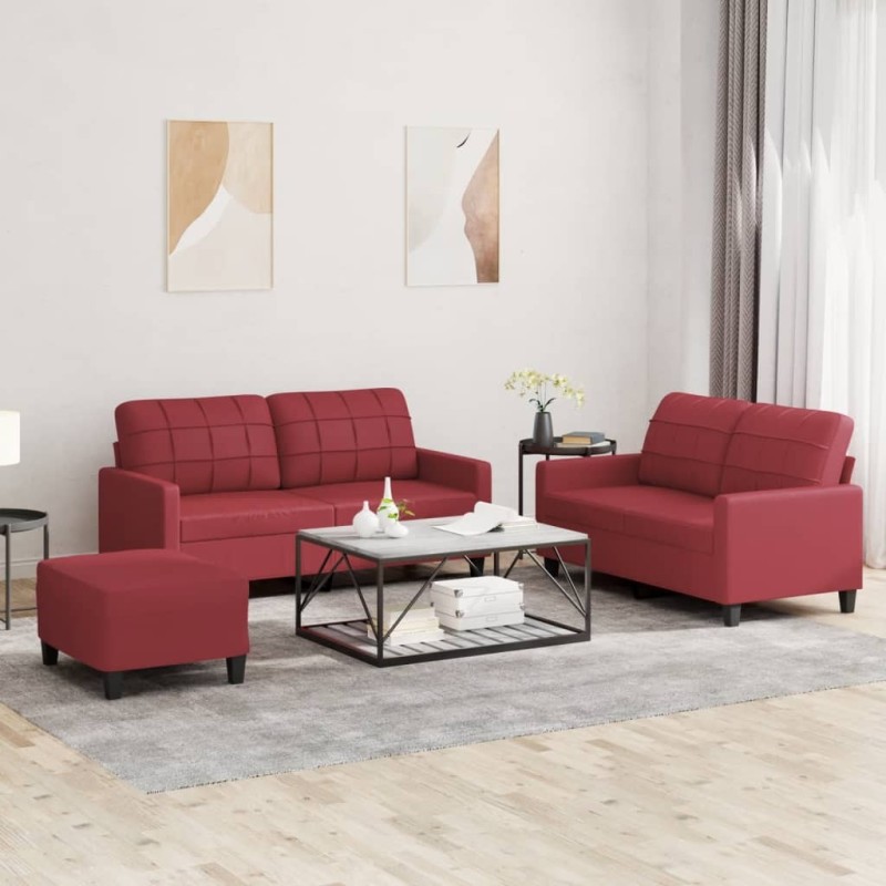 Ensemble de canapés 3 pcs et coussins Rouge bordeaux Similicuir 615348615348