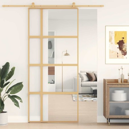 Porte coulissante doré 90x205 cm verre ESG clair et aluminium 615464615464