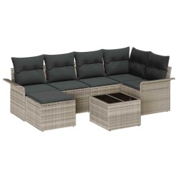 Ensemble de canapé de jardin 7 pcs Gris clair Poly rotin 615476615476