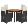 Ensemble à manger de jardin coussins 5pcs Noir Résine tressée 615477615477