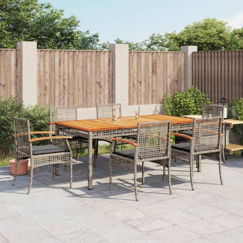 Ensemble à manger de jardin et coussins 7 pcs gris rotin 615478615478