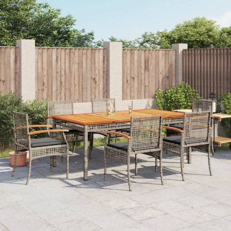 Ensemble à manger de jardin et coussins 7 pcs gris rotin 615478615478
