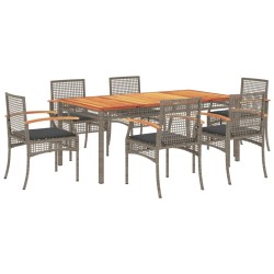 Ensemble à manger de jardin et coussins 7 pcs gris rotin 615478615478