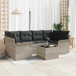 Ensemble de canapé de jardin 7 pcs Gris clair polyrotin 615480615480