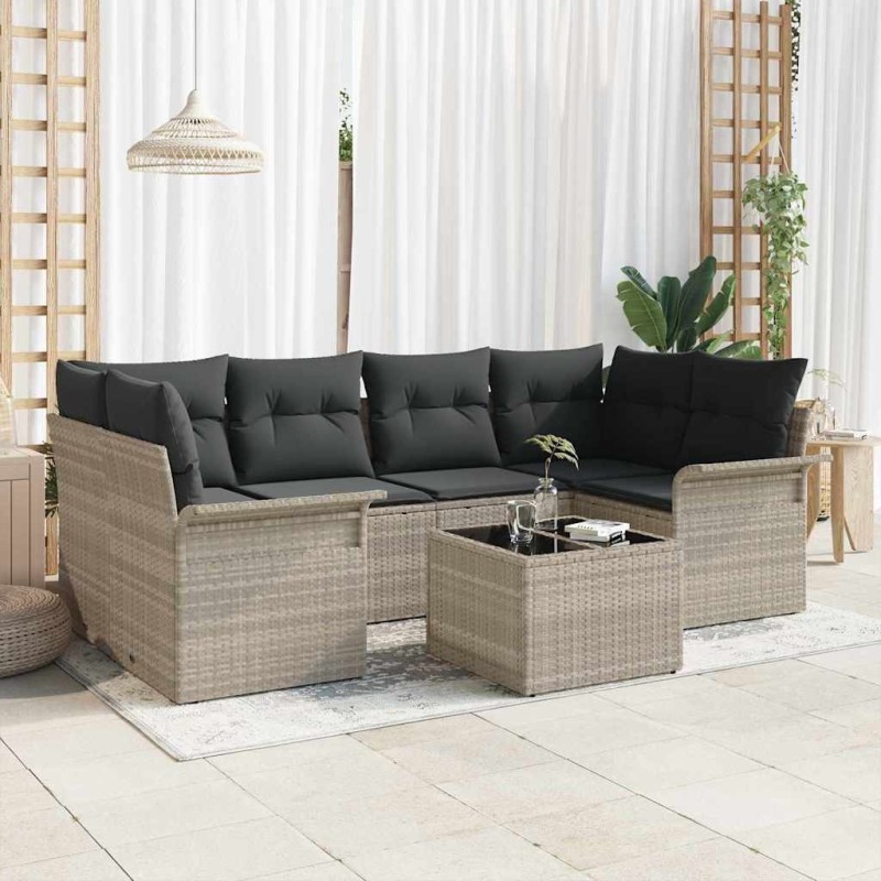 Ensemble de canapé de jardin 7 pcs Gris clair polyrotin 615480615480