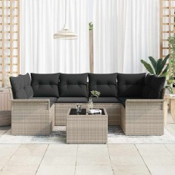 Ensemble de canapé de jardin 7 pcs Gris clair polyrotin 615480615480