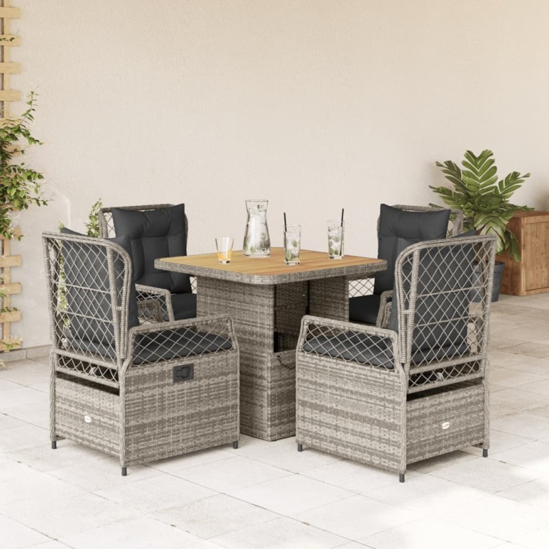 Ensemble à manger de jardin 5 pcs coussins gris résine tressée 615482615482