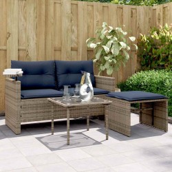 Ensemble de canapé de jardin 3 pcs avec coussins gris résine tressée 615483615483