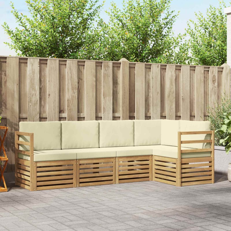Ensemble de canapé d'angle avec coussin 5 pcs Blanc et crème 615484615484