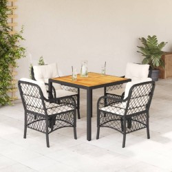 Ensemble à manger de jardin coussins 5pcs Noir Résine tressée 615488615488