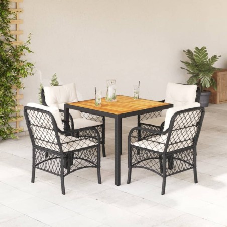 Ensemble à manger de jardin coussins 5pcs Noir Résine tressée 615488615488
