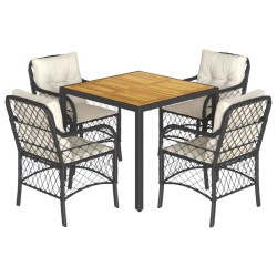 Ensemble à manger de jardin coussins 5pcs Noir Résine tressée 615488615488