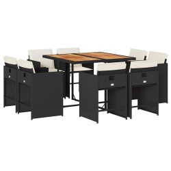 Ensemble à manger de jardin 9pcs coussins noir résine tressée 615489615489