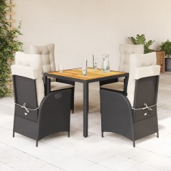 Ensemble à manger de jardin coussins 5pcs Noir Résine tressée 615496615496