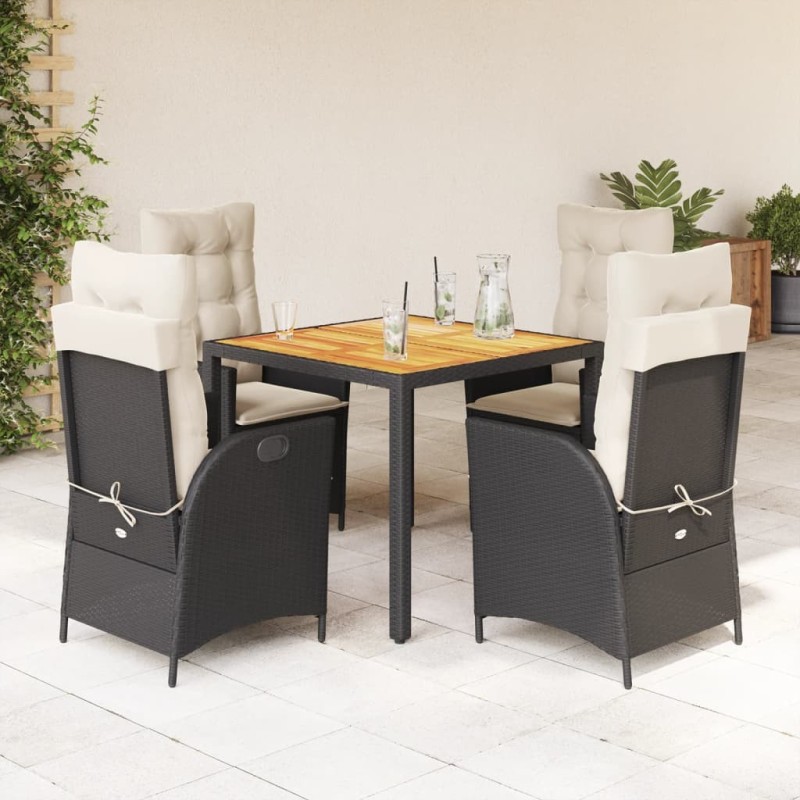 Ensemble à manger de jardin coussins 5pcs Noir Résine tressée 615496615496