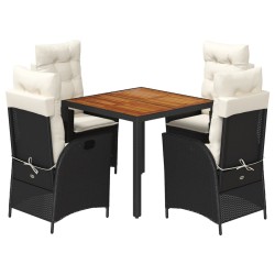 Ensemble à manger de jardin coussins 5pcs Noir Résine tressée 615496615496