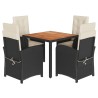 Ensemble à manger de jardin coussins 5pcs Noir Résine tressée 615497615497