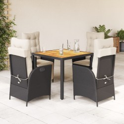 Ensemble à manger de jardin coussins 5pcs Noir Résine tressée 615498615498