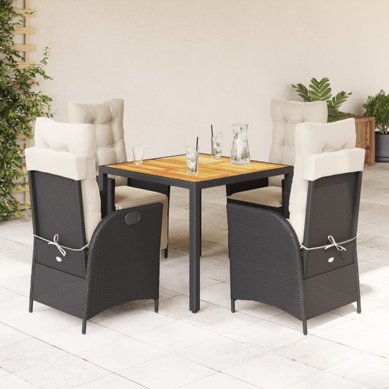 Ensemble à manger de jardin coussins 5pcs Noir Résine tressée 615498615498