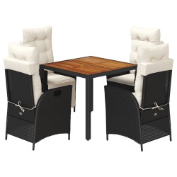Ensemble à manger de jardin coussins 5pcs Noir Résine tressée 615498615498