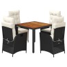 Ensemble à manger de jardin coussins 5pcs Noir Résine tressée 615498615498