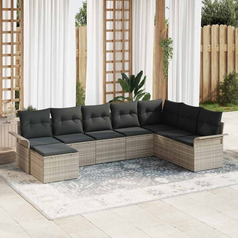 Ensemble de canapé de jardin 8 pcs Gris clair polyrotin 615501615501
