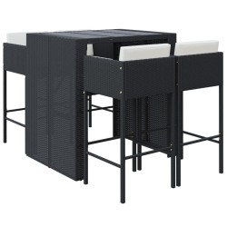 Ensemble de bar de jardin 5 pcs avec coussins noir poly rotin 615538615538