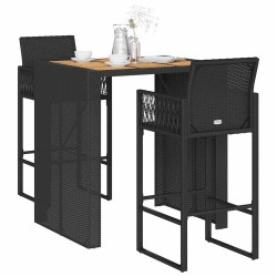 Ensemble de bar de jardin 3 pcs sans coussins noir poly rotin 615542615542