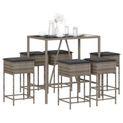 Ensemble de bar de jardin 7 pcs avec coussins gris poly rotin 615548615548