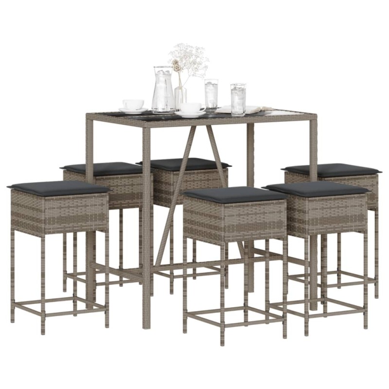 Ensemble de bar de jardin 7 pcs avec coussins gris poly rotin 615548615548
