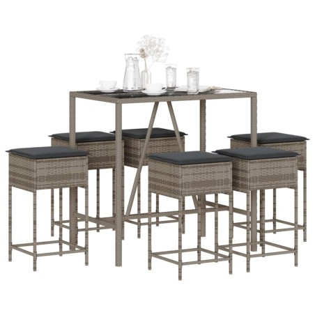 Ensemble de bar de jardin 7 pcs avec coussins gris poly rotin 615548615548