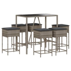Ensemble de bar de jardin 7 pcs avec coussins gris poly rotin 615548615548