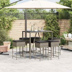 Ensemble de bar de jardin 7 pcs avec coussins gris poly rotin 615548615548